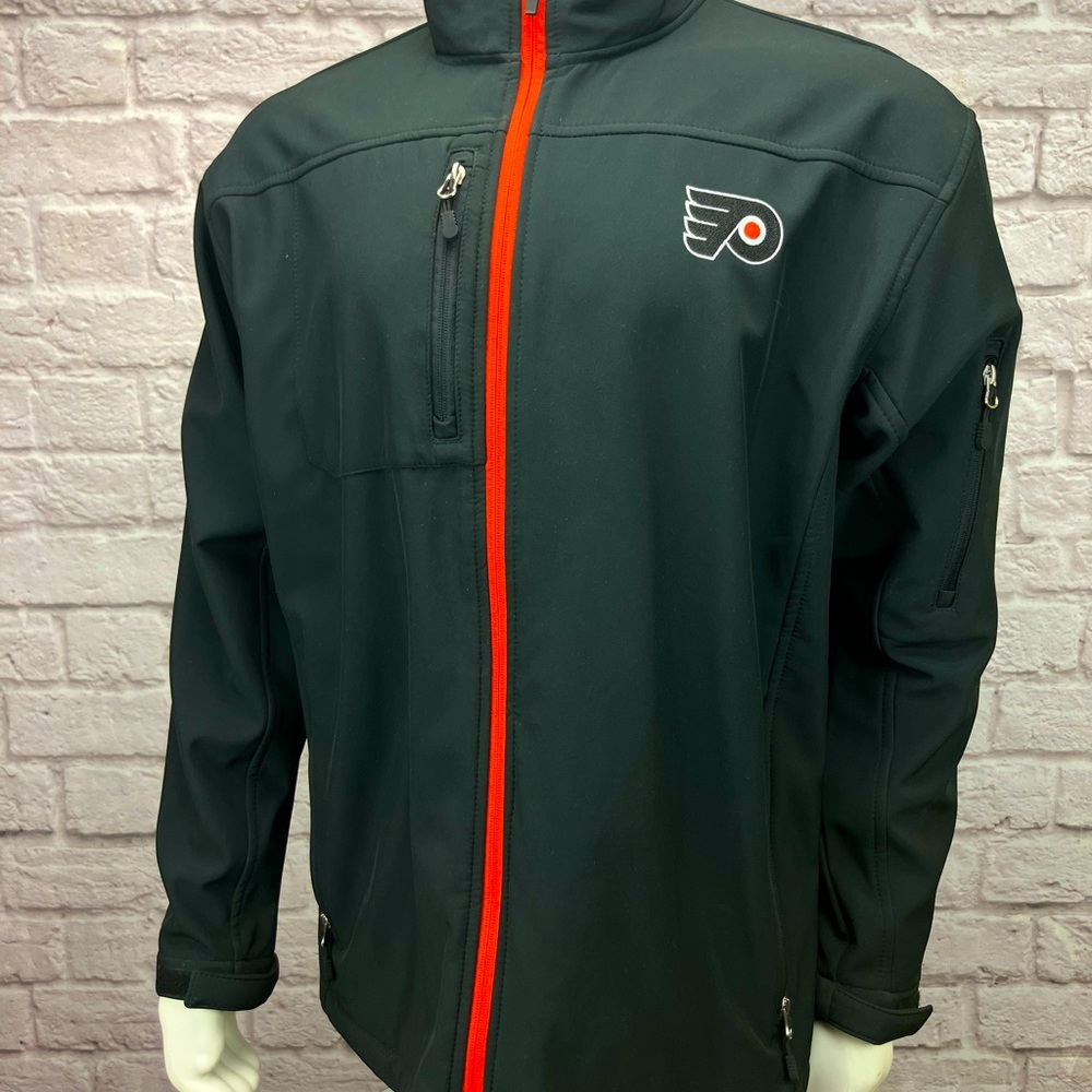 NHL Philadelphia Flyers Mens Full Zip Jacket Black Fleece Lined Zip Pockets Sz L